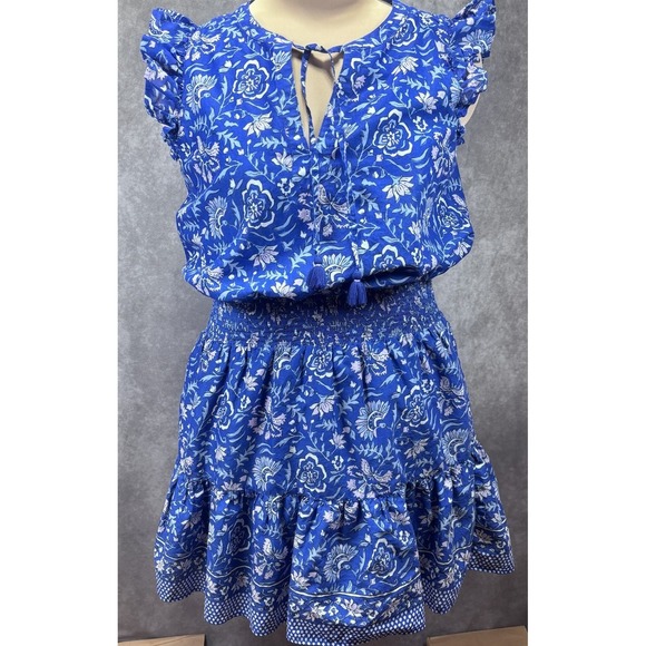Vineyard Vines Dresses & Skirts - Vineyard Vines Floral Ruffle Sleeve Mini Dress Sz S Ocean Reef Blue Smocked EUC